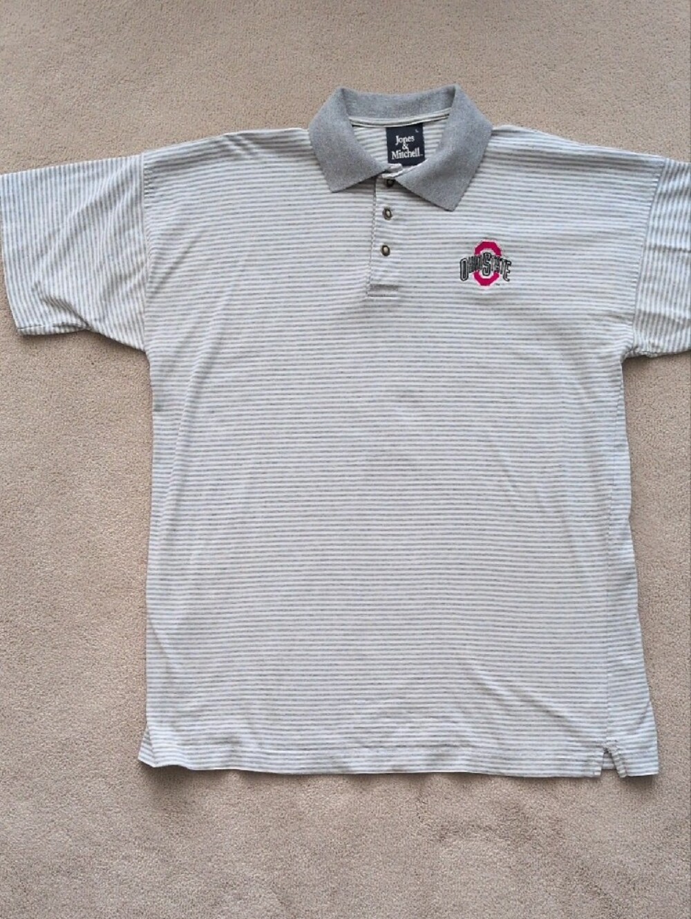 Jones & Mitchell Men's Gray Striped Polo with Ohio State Embroidered Logo
